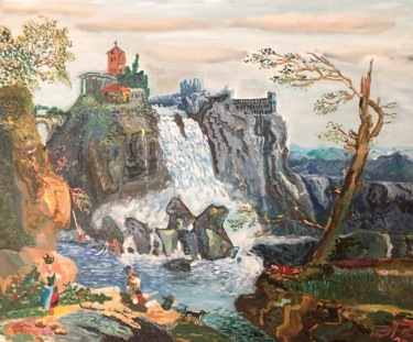 Картина под названием "Водопад Тиволи . Ва…" - Себини, Подлинное произведение искусства, Масло