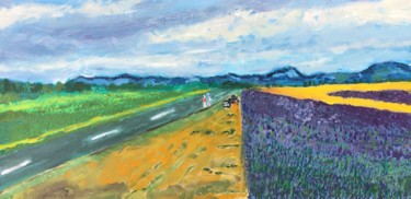 Картина под названием "Лавандовые поля" - Себини, Подлинное произведение искусства, Масло