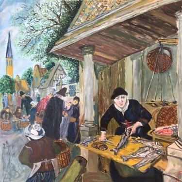 Картина под названием "Женщина торгующая р…" - Себини, Подлинное произведение искусства, Масло