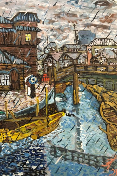 Картина под названием "Рейн ( дождь )" - Себини, Подлинное произведение искусства, Масло