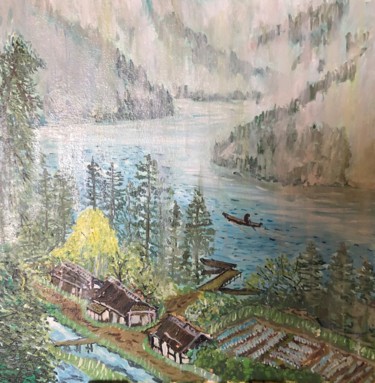 Painting titled "Весенний пейзаж с л…" by Sebini, Original Artwork, Oil