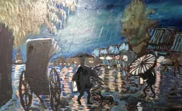 Картина под названием "Вечерний дождь" - Себини, Подлинное произведение искусства, Масло