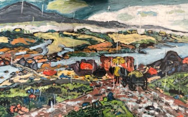 Картина под названием "Повозка под дождем…" - Себини, Подлинное произведение искусства, Масло