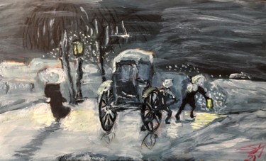 Картина под названием "Зимняя дорога" - Себини, Подлинное произведение искусства, Масло