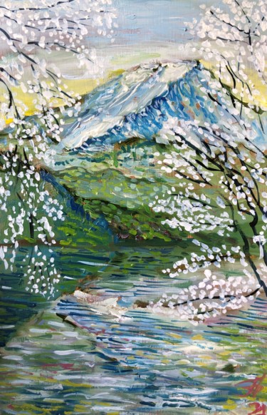 Painting titled "Весенний пейзаж" by Sebini, Original Artwork, Oil