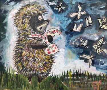 Картина под названием "Ежик в тумане и баб…" - Себини, Подлинное произведение искусства, Масло
