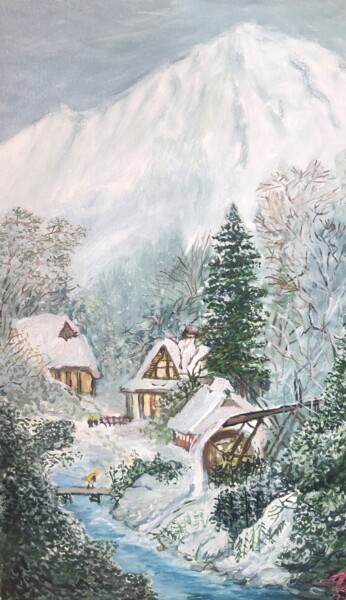 Painting titled "Зимний горный пейза…" by Sebini, Original Artwork, Oil