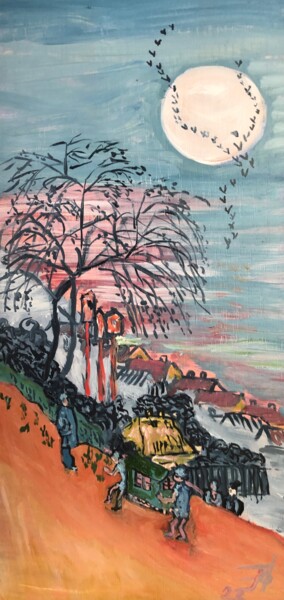 Картина под названием "Весенний пейзаж на…" - Себини, Подлинное произведение искусства, Масло