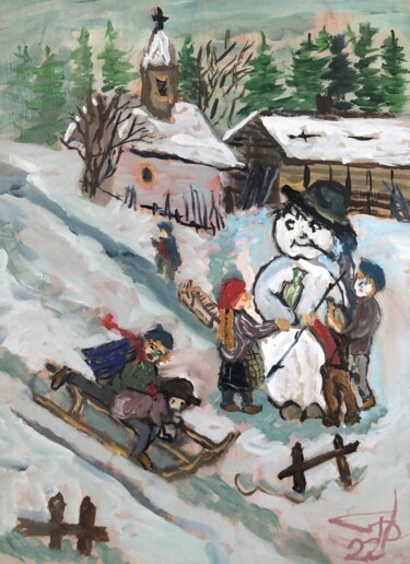 Картина под названием "Снежный Дед" - Себини, Подлинное произведение искусства, Масло