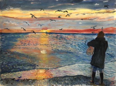 Картина под названием "Одесса . Рассвет с…" - Себини, Подлинное произведение искусства, Масло
