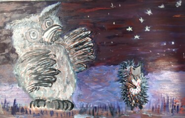 Картина под названием "Ежик в Тумане и Сов…" - Себини, Подлинное произведение искусства, Масло