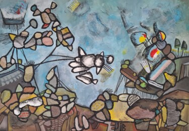Malerei mit dem Titel "Earthquake, saving…" von Inke Bemelmans, Original-Kunstwerk, Acryl