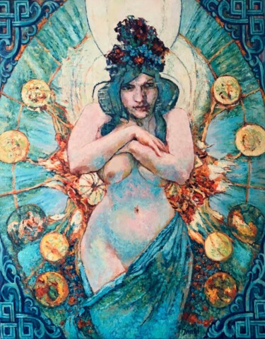 Painting titled "Venus conjunction t…" by Inn Gi, Original Artwork, Oil Mounted on Wood Stretcher frame
