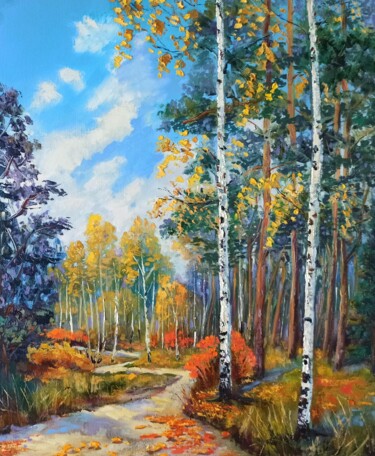 Картина под названием "Birch trees" - Inna Bebrisa, Подлинное произведение искусства, Масло
