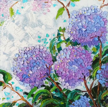 Painting titled "Hydrangea" by Inna Bebrisa, Original Artwork, Oil Mounted on Wood Stretcher frame