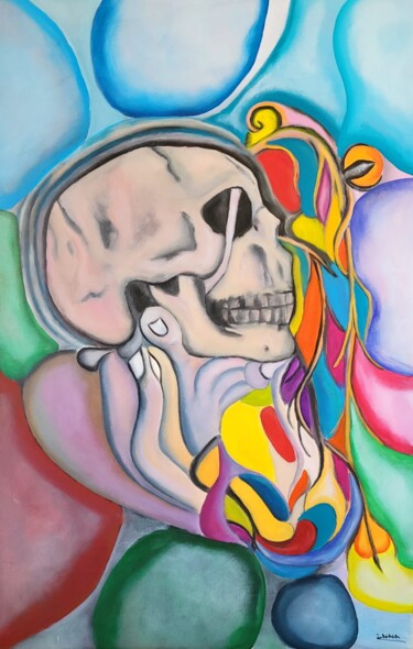 Painting titled "Bubble Thinking" by Inna Chery, Original Artwork, Acrylic Mounted on Wood Stretcher frame