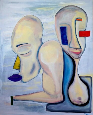 Painting titled "The Modern Couple" by Inna Chery, Original Artwork, Acrylic Mounted on Wood Stretcher frame