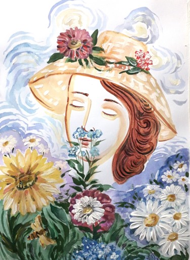 Картина под названием "Girl" - Inna Dotsenko, Подлинное произведение искусства, Акварель