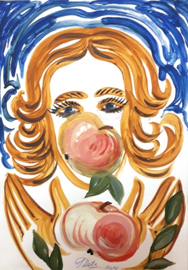 Картина под названием "Woman with apples" - Inna Dotsenko, Подлинное произведение искусства, Акрил