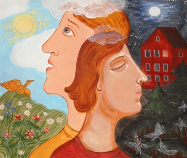 Schilderij getiteld "Day and night" door Inna Dotsenko, Origineel Kunstwerk, Tempera