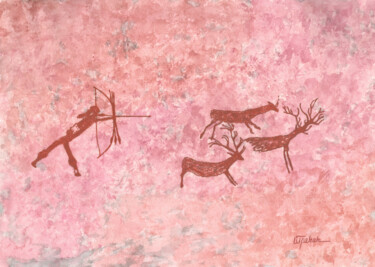 Peinture intitulée "Prehistoric hunter" par Inna Granat, Œuvre d'art originale, Pastel