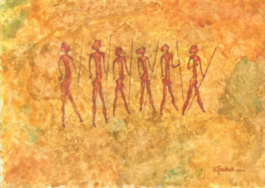 Painting titled "Warriors" by Inna Granat, Original Artwork, Pastel