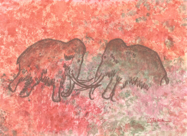 Schilderij getiteld "Playing mammoths" door Inna Granat, Origineel Kunstwerk, Pastel