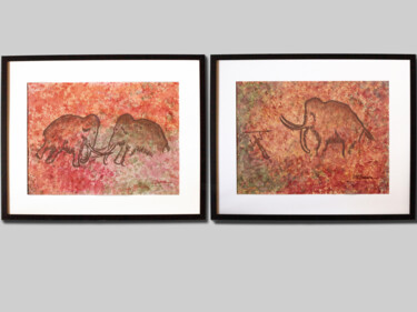 Pintura intitulada "Mammoths. Modular a…" por Inna Granat, Obras de arte originais, Aquarela
