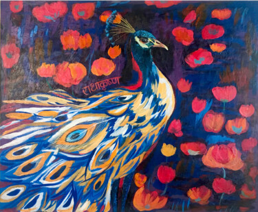 Peinture intitulée "Peacock Bird" par Inna Kalenychenko, Œuvre d'art originale, Acrylique