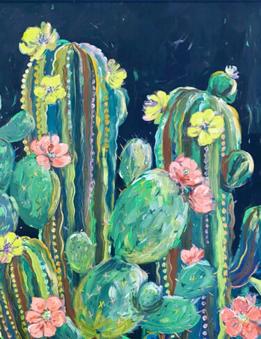 Schilderij getiteld "Cactus Flower Bloom" door Inna Kalenychenko, Origineel Kunstwerk, Acryl