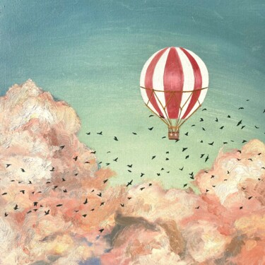 Pittura intitolato "Hot Air Balloon Flo…" da Inna Kalenychenko, Opera d'arte originale, Olio