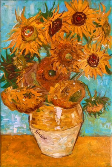 Pittura intitolato "Van Gogh Sunflowers…" da Inna Kalenychenko, Opera d'arte originale, Olio