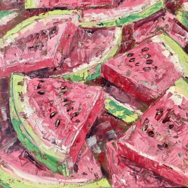 Painting titled "Wateremelon Oil 3D…" by Inna Kalenychenko, Original Artwork, Oil