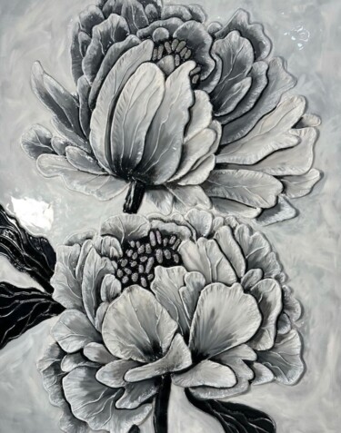 Painting titled "“Royal Peonies” 3D…" by Inna Levchenko, Original Artwork, Acrylic Mounted on Wood Stretcher frame