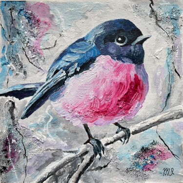 Painting titled "Bird painting Robin…" by Inna Martynenko, Original Artwork, Oil Mounted on Wood Panel