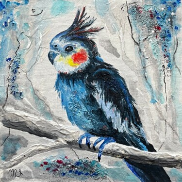 Painting titled "Parrot Painting Par…" by Inna Martynenko, Original Artwork, Oil Mounted on Wood Panel