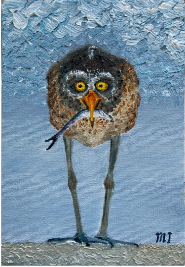 Malarstwo zatytułowany „Funny bird painting…” autorstwa Inna Martynenko, Oryginalna praca, Olej Zamontowany na Panel drewnia…