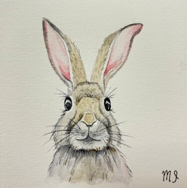 Painting titled "Original Rabbit Por…" by Inna Martynenko, Original Artwork, Watercolor