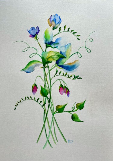 Painting titled "Flowers Original Wa…" by Inna Martynenko, Original Artwork, Watercolor