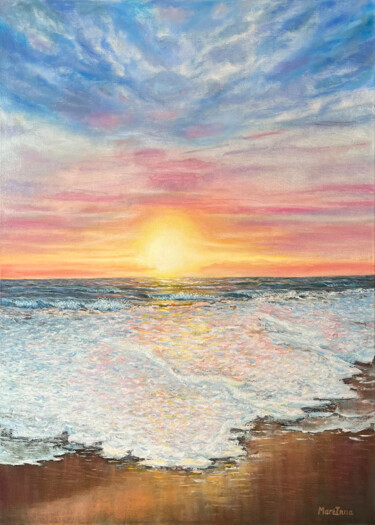 Painting titled "Wave painting Sunse…" by Inna Martynenko, Original Artwork, Oil