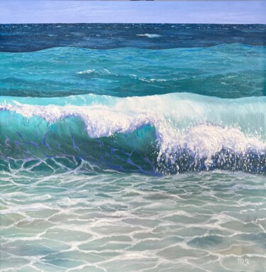 Painting titled "Wave painting Storm…" by Inna Martynenko, Original Artwork, Oil Mounted on Wood Stretcher frame