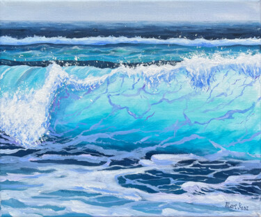 Painting titled "Wave ocean painting" by Inna Martynenko, Original Artwork, Acrylic Mounted on Wood Stretcher frame