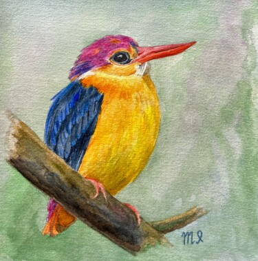 Painting titled "Kingfisher Bird pai…" by Inna Martynenko, Original Artwork, Watercolor