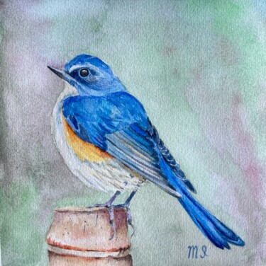 Peinture intitulée "Blue bird watercolor" par Inna Martynenko, Œuvre d'art originale, Aquarelle