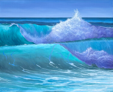 Painting titled "Gigant Wave painting" by Inna Martynenko, Original Artwork, Oil