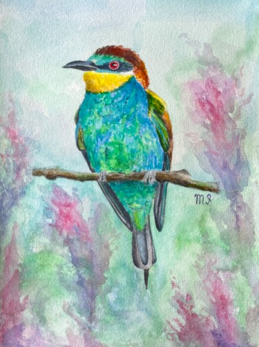 Schilderij getiteld "Watercolor bird pai…" door Inna Martynenko, Origineel Kunstwerk, Aquarel