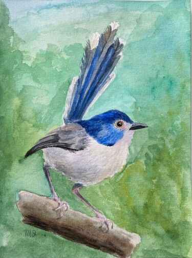 Painting titled "Fairywren bird wate…" by Inna Martynenko, Original Artwork, Watercolor