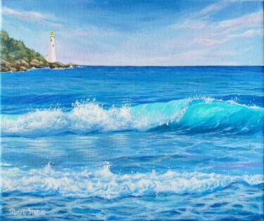 Painting titled "Lighthouse" by Inna Martynenko, Original Artwork, Acrylic Mounted on Wood Stretcher frame