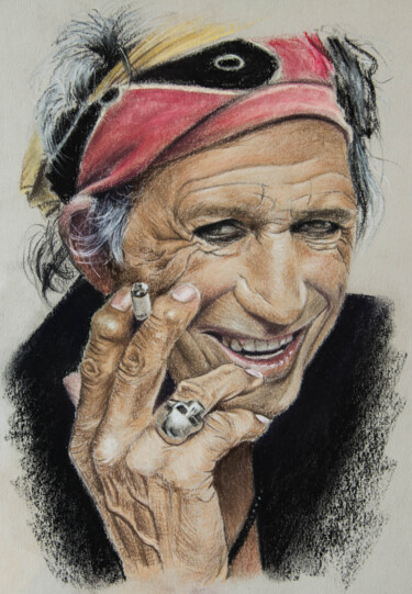 Drawing titled "Keith Richards" by Inna Medvedeva, Original Artwork, Pastel