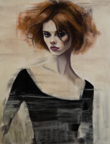 Dibujo titulada "Redhead in black" por Inna Medvedeva, Obra de arte original, Pastel